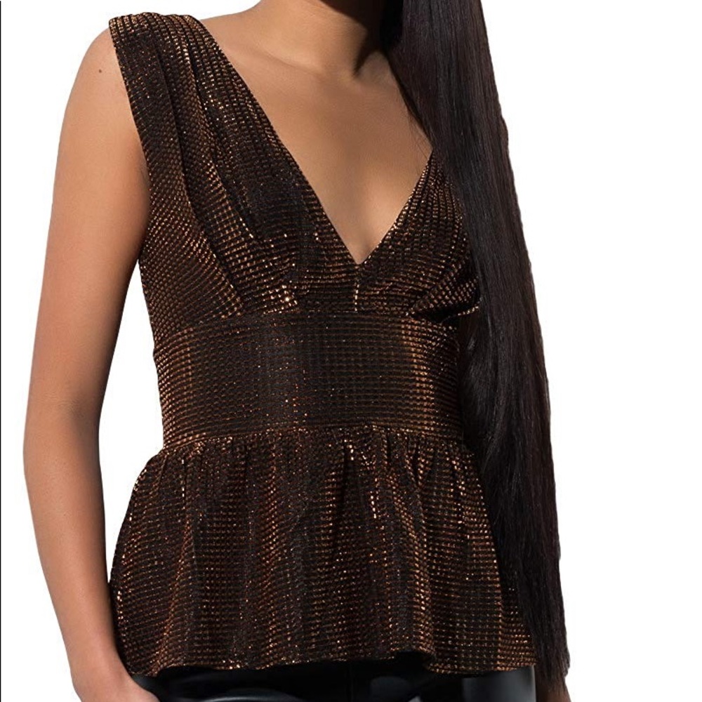 Akira Glitter Deep V Sleeveless Peplum Blouse NWT